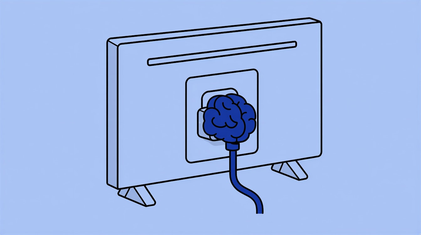 Illustration eines Fernsehers mit einem Stecker hintendran der aussieht wie ein Gehirn
