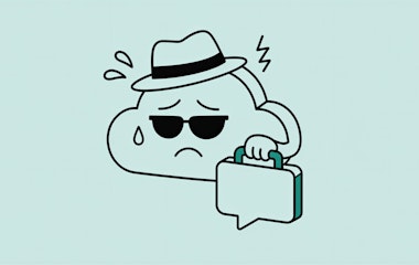 Eine illustratorische Darstellung eines Cloud Agents. Dargestellt als Wolke mit Sonnenbrille und Aktenkoffer