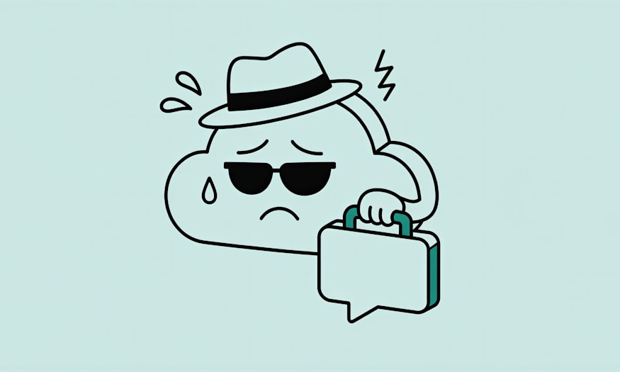 Eine illustratorische Darstellung eines Cloud Agents. Dargestellt als Wolke mit Sonnenbrille und Aktenkoffer