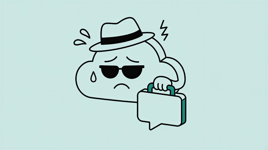 Eine illustratorische Darstellung eines Cloud Agents. Dargestellt als Wolke mit Sonnenbrille und Aktenkoffer