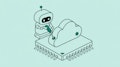 Illustration eines Roboters der eine Wolke auf einen Chip montiert.