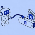 UÎllustration eines Roboters der an einem System arbeitet.