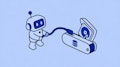 UÎllustration eines Roboters der an einem System arbeitet.