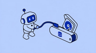 UÎllustration eines Roboters der an einem System arbeitet.