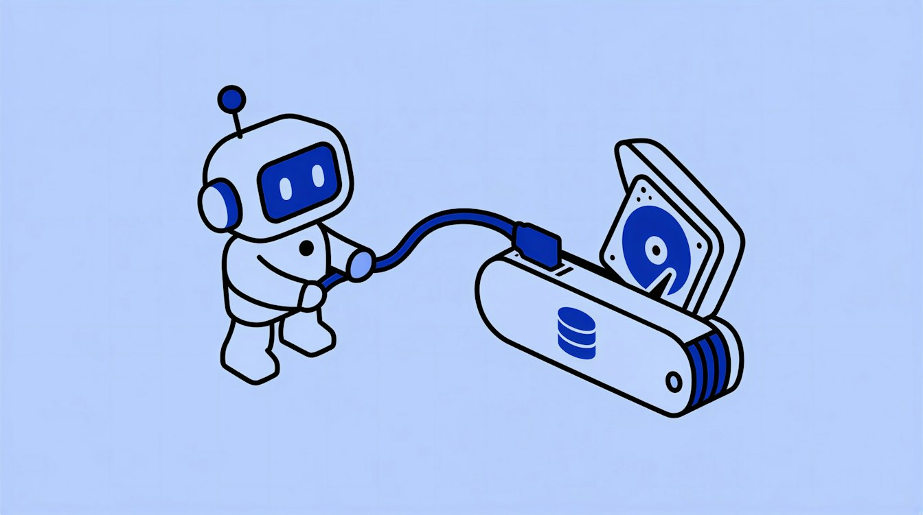 UÎllustration eines Roboters der an einem System arbeitet.