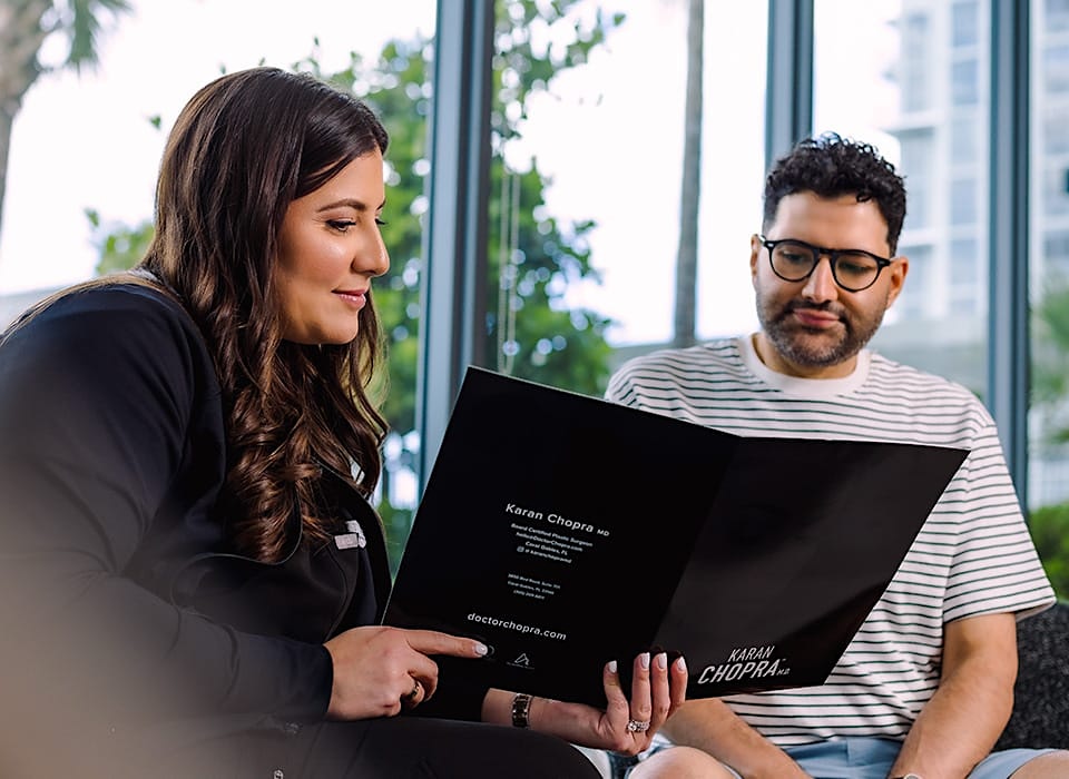 patient looking at folder