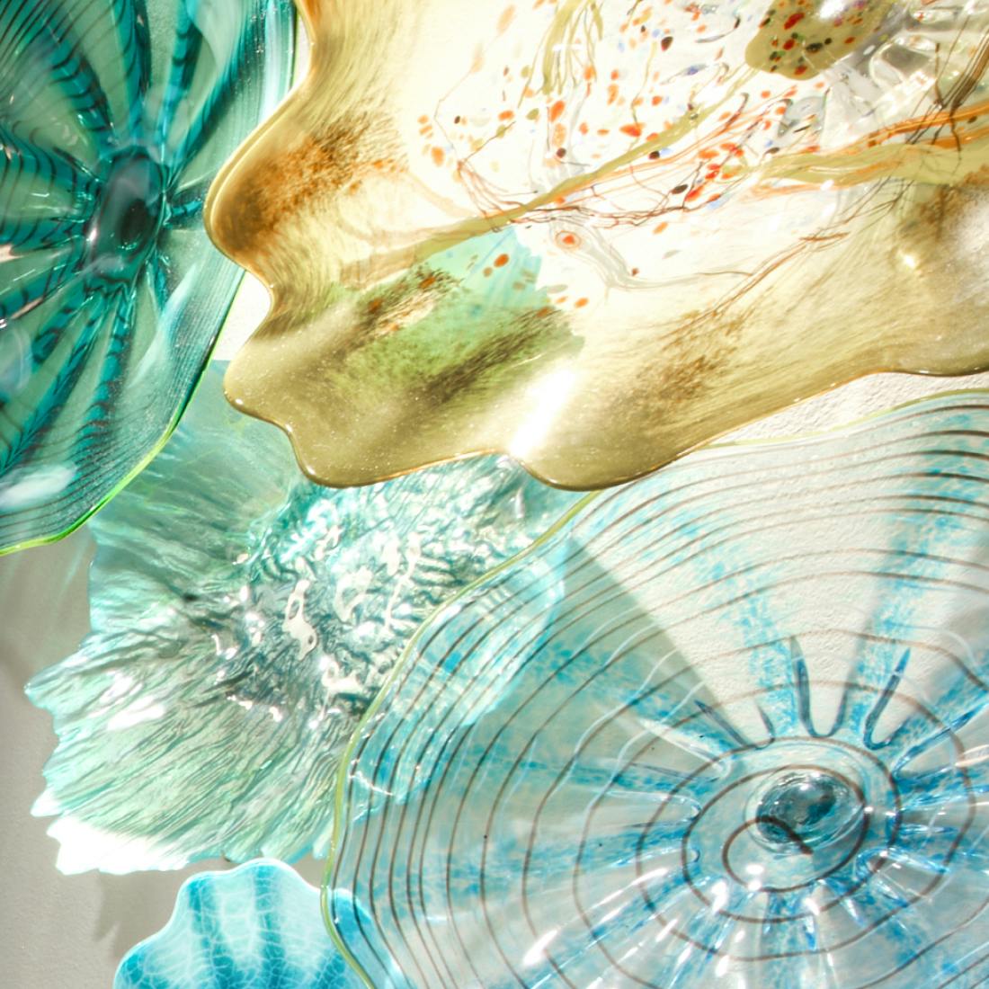 spiral and colorful designs on plates