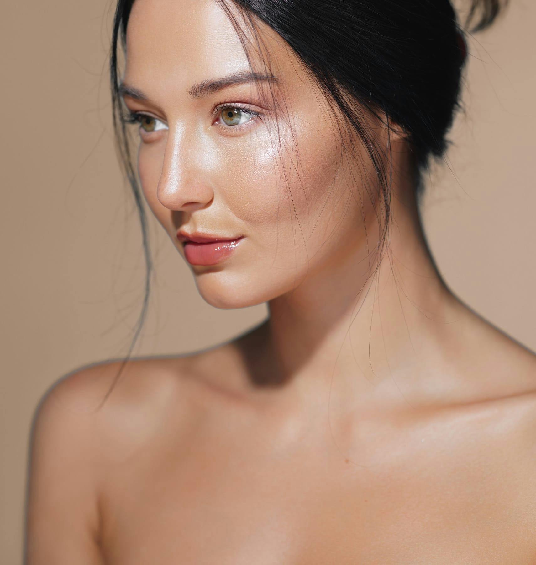 woman with green eyes looking to the side