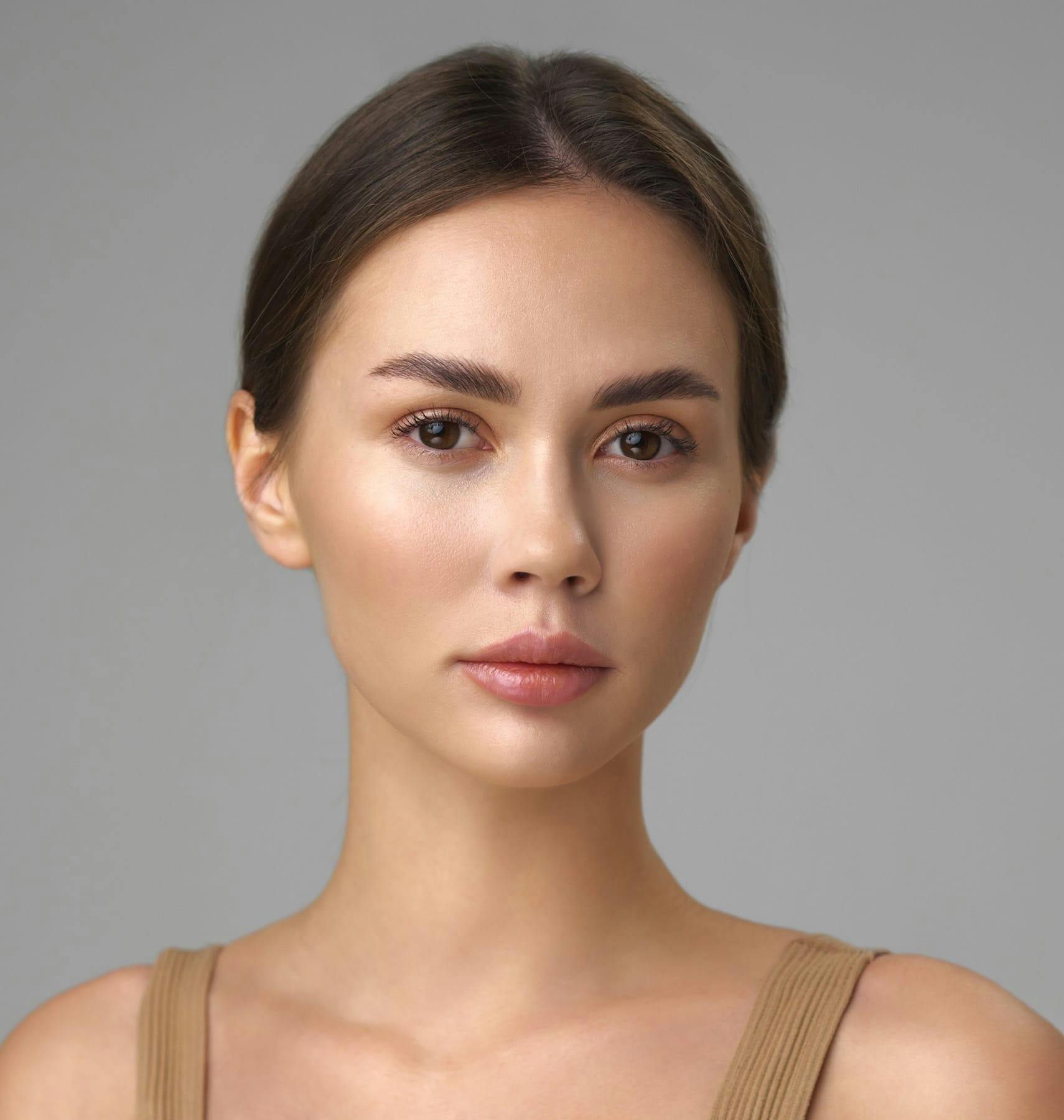 woman looking forward with straight face