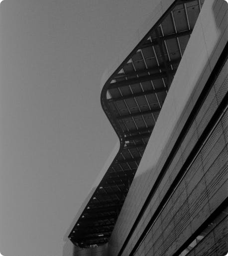 A black and white photo of a building exterior