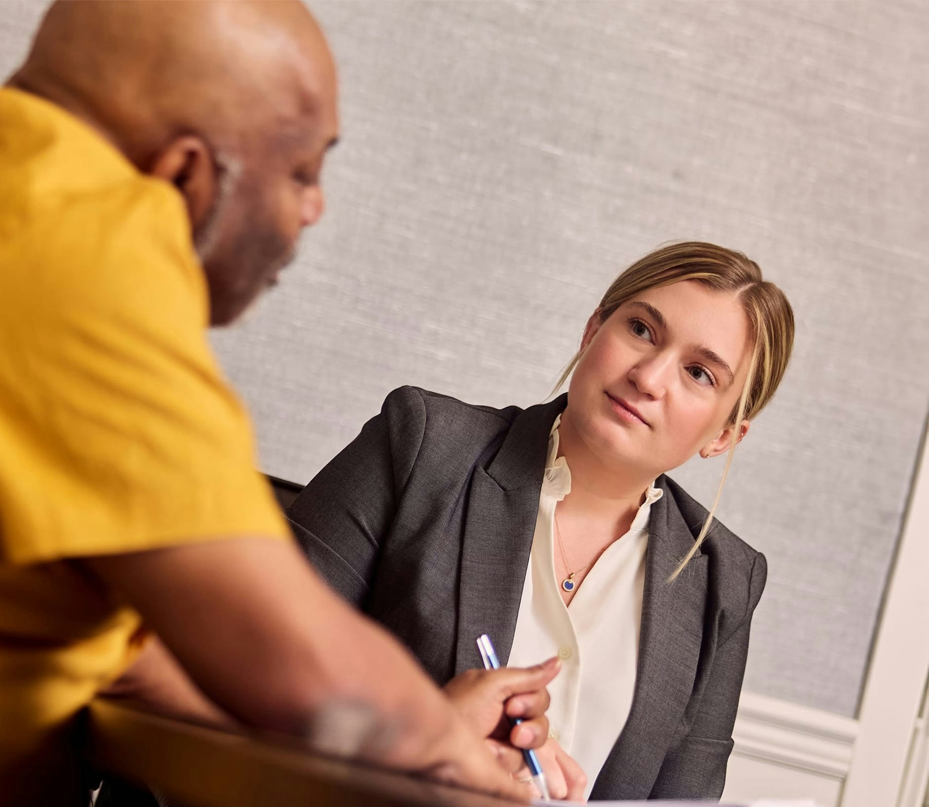 Nicole listening to her client