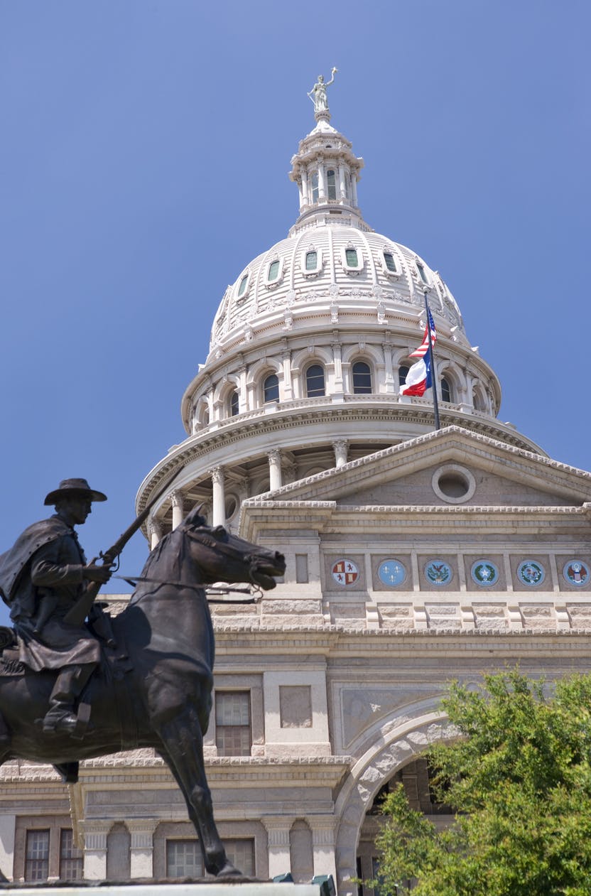 Close-up of the Texas Capitol building