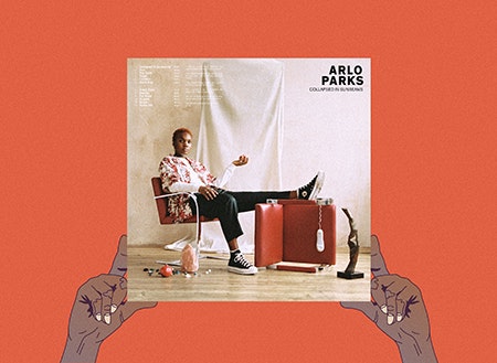 Illustration of hands holding Arlo Parks album