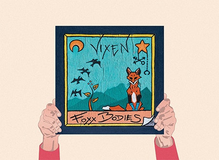 Illustration of hands holding Foxx Bodies album