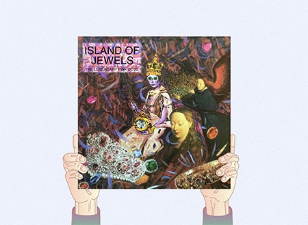 Illustration of hands holding Pink Dots album