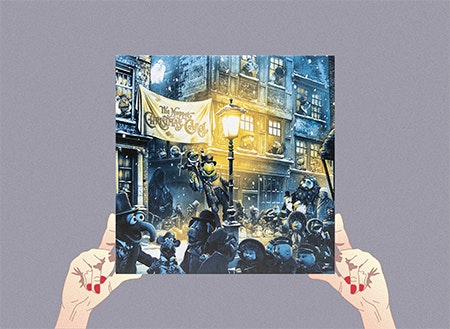 Illustration of hands holding The Muppets album