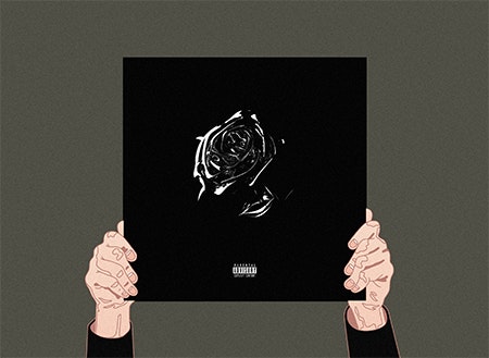 Illustration of hands holding Pop Smoke album
