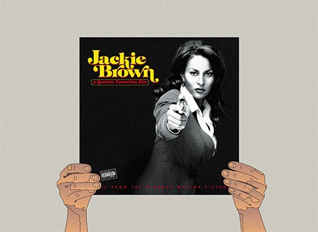 Illustration of hands holding Jackie Brown OST album