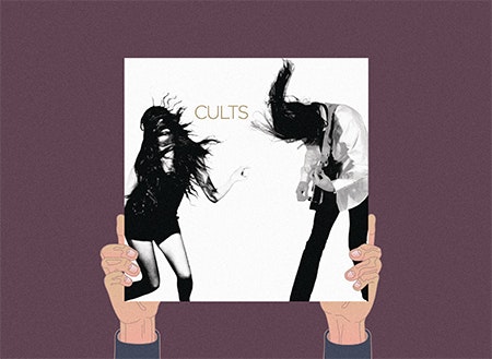 Illustration of hands holding Cults album