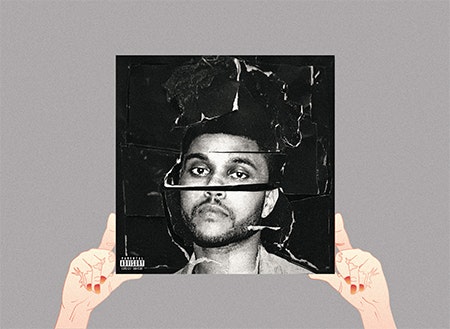 Illustration of hands holding The Weeknd album