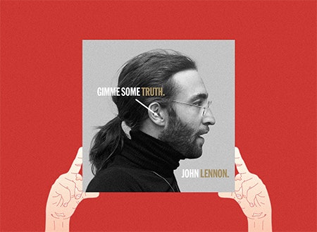 Illustration of hands holding John Lennon album