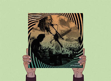 Illustration of hands holding King Gizzard and the Lizard Wizard album