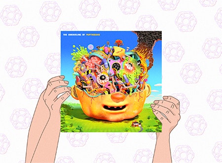 Liz_Jacopo_Severitano.jpg Illustration of hands holding PUP album cover