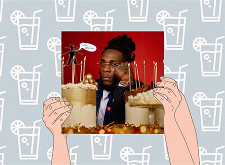 Illustration of hands holding Burna Boy album cover