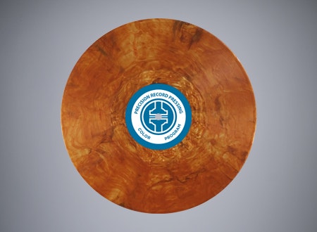 A-side view of a metallic copper vinyl record.