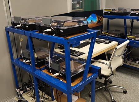 Audio quality assurance equipment at Precision Records Pressing, Burlington, Ontario