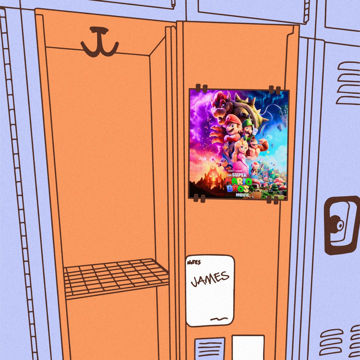 James_Mario.jpeg Illustration of lockers with the the album art for Brian Tyler - Mario Brothers Movie Original Motion Picture Soundtrack