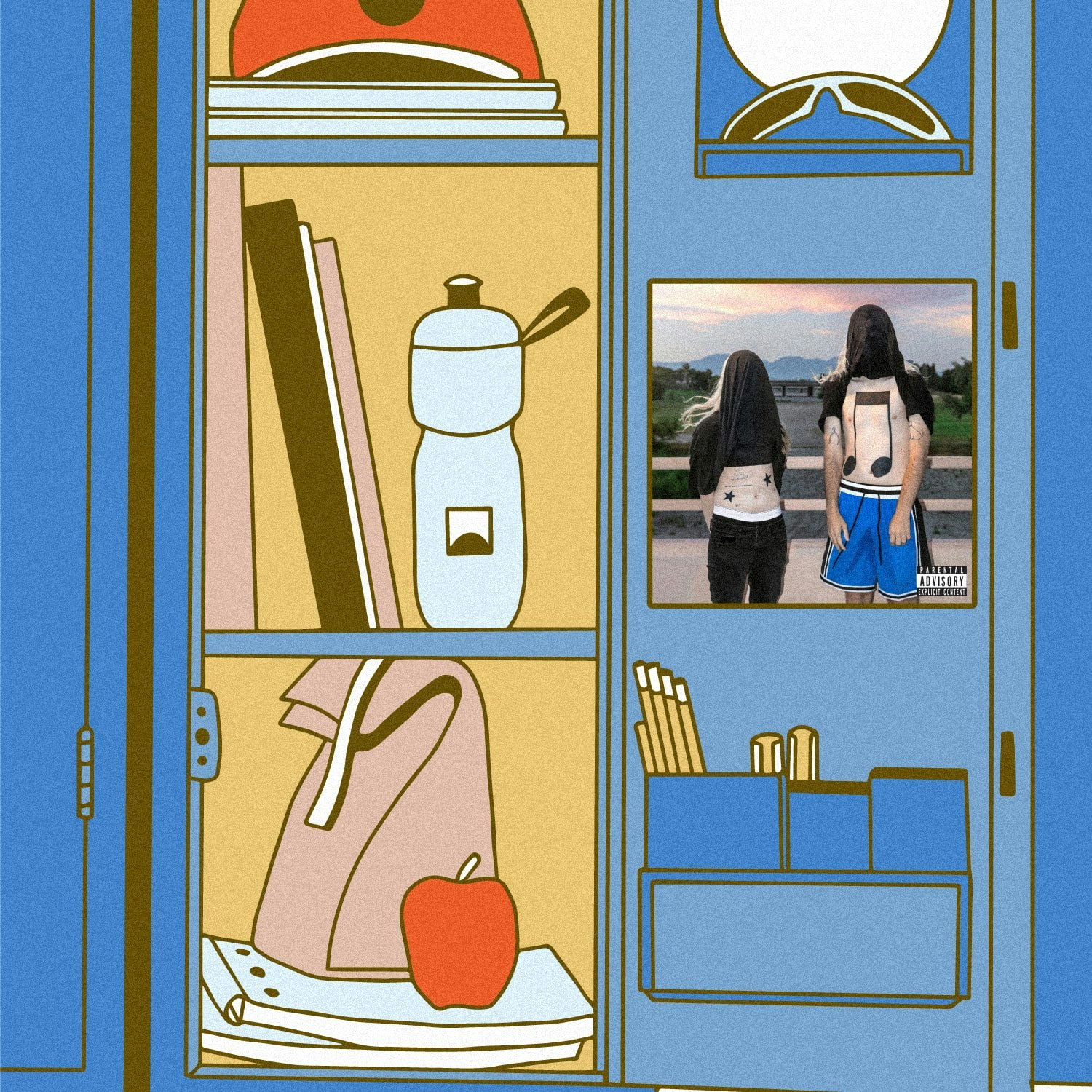 Sara_2023_Staff_Pick.jpeg Illustration of lockers with the the album art for 100 gecs - 1000 Gecs.