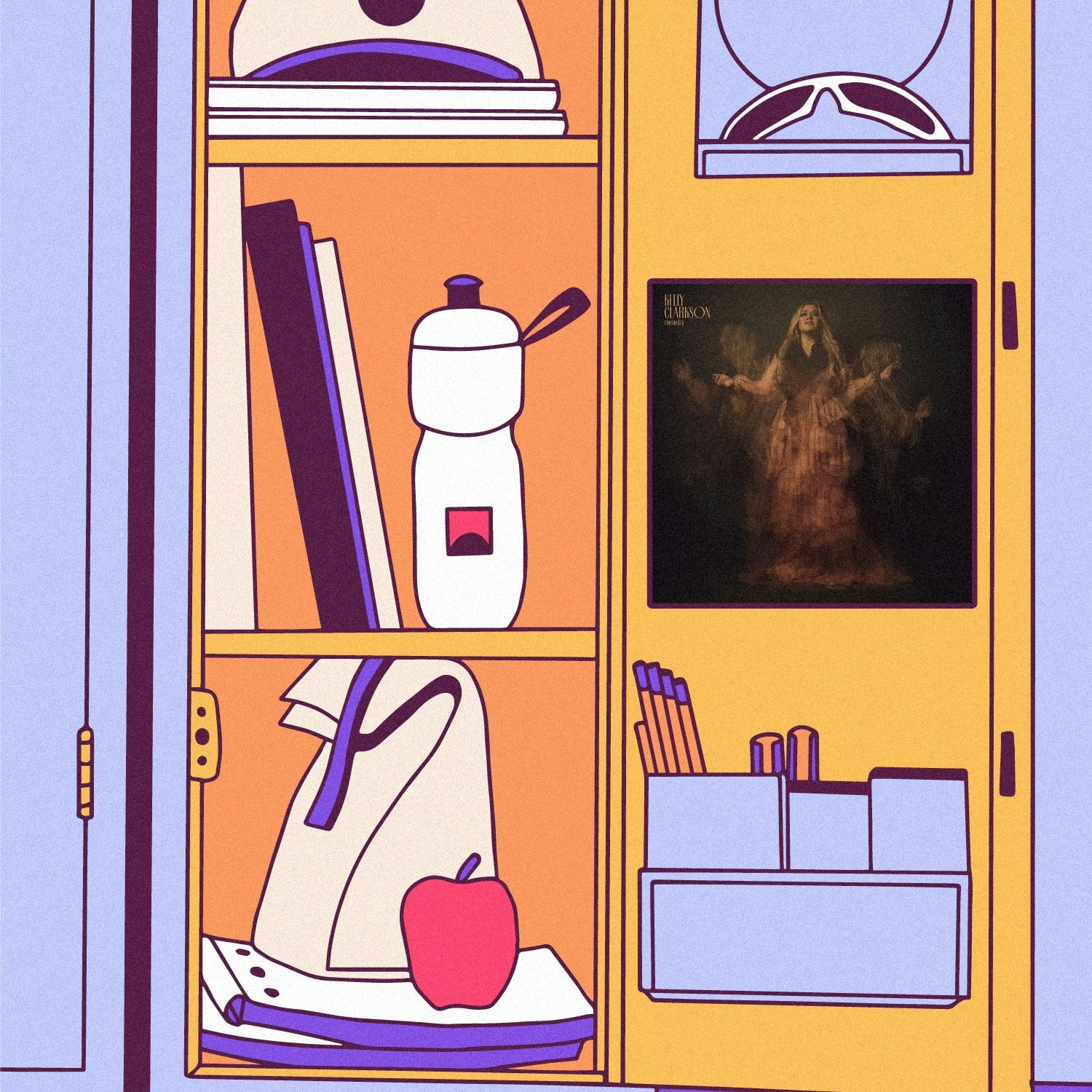 Shantelle_2023_Staff_Pick.jpeg Illustration of lockers with the the album art for Kelly Clarkson - chemistry
