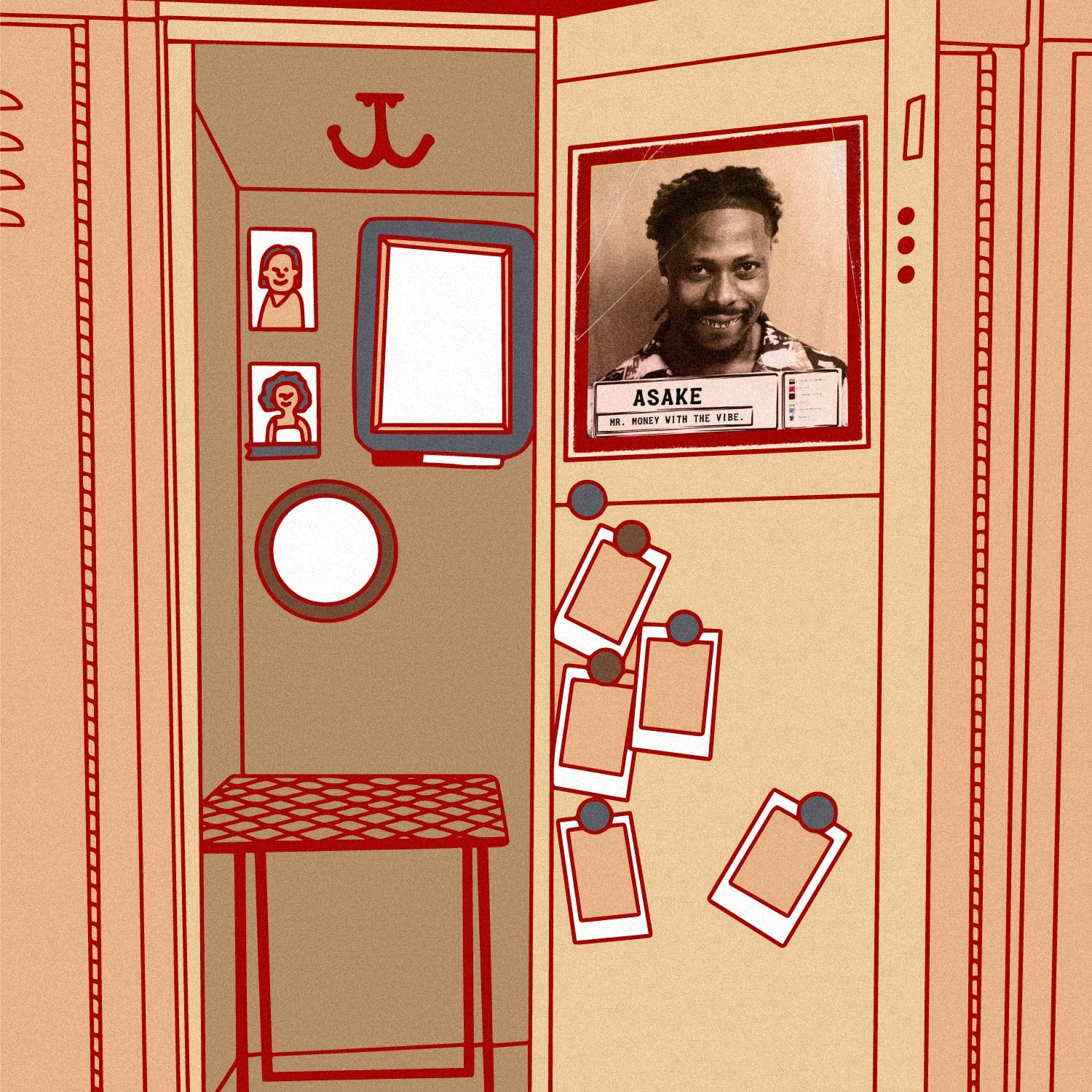 Candice_2023_Staff_Pick.jpeg Illustration of lockers with the the album art for Asake - Mr. Money With The Vibe