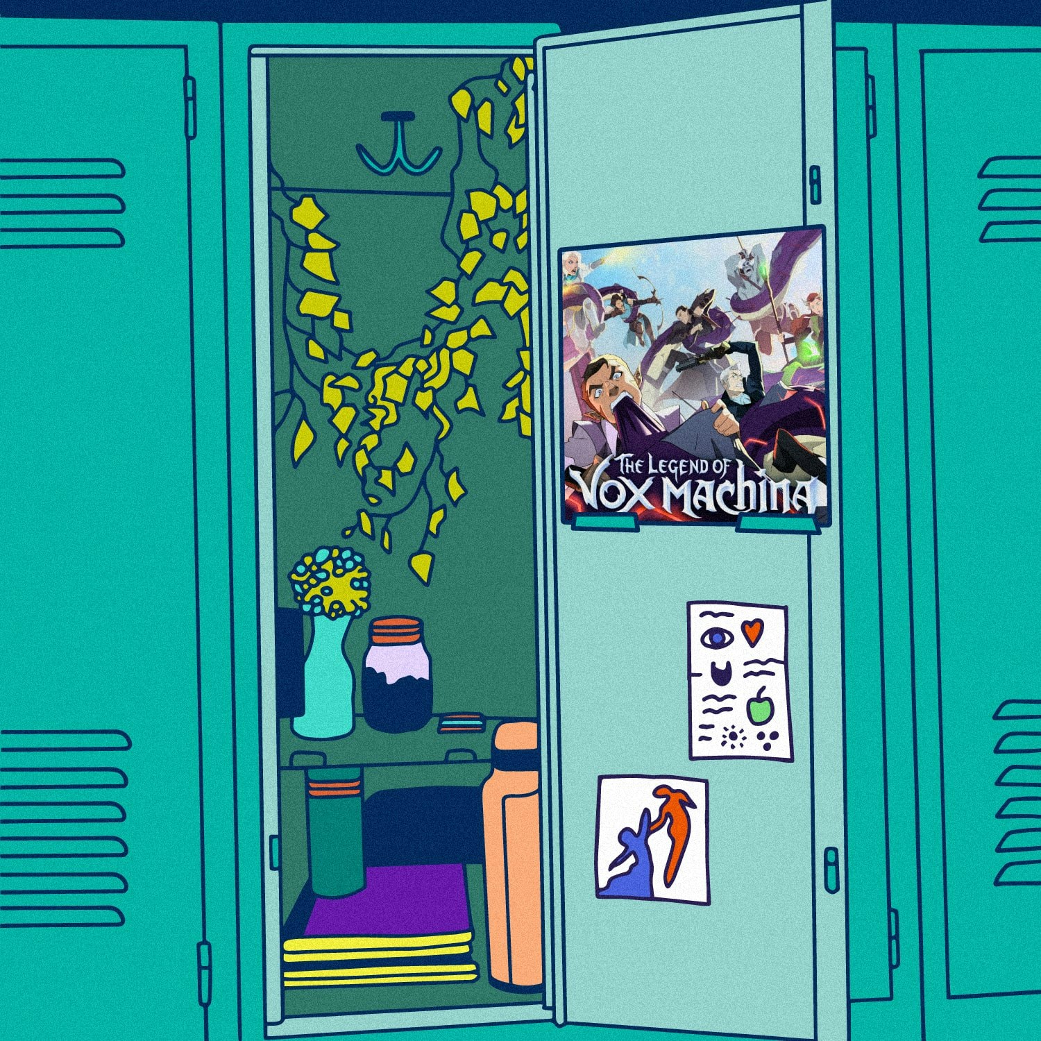 Krissy_2023_Staff_Pick.jpeg Illustration of lockers with the the album art for Neal Acree, Sam Riegel and Mr. Fantastic - The Legend of Vox Machina (Amazon Original Series Soundtrack)