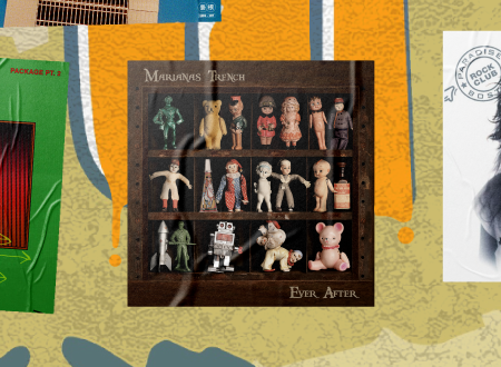 Album art cover for Marianas Trench's Ever After plastered on a beach wall.