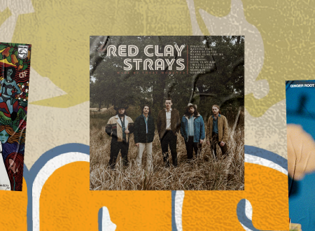 Album art cover for Red Clay Strays Made By These Moments plastered on a beach wall.