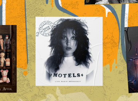 Album art cover for The Motels Paradise Club Boston 1979 (Live) plastered on a beach wall.