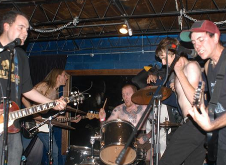 Band playing a show.