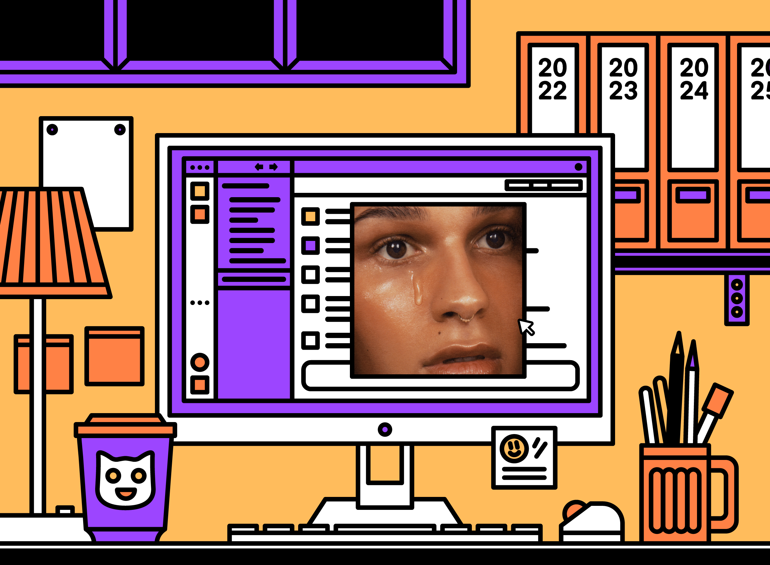 Illustration of office desk with TAAHLIAH – GRAMARYE album cover.