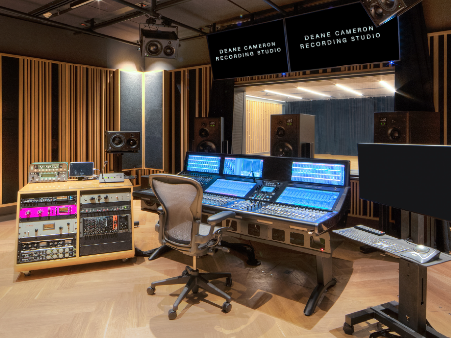 Tech inside the Deane Cameron Recording Studio at Allied Music Centre.