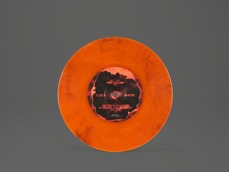 Chris Grey LET THE WORLD BURN limited edition Inferno MD106 7-inch vinyl pressed by Precision Record Pressing.
