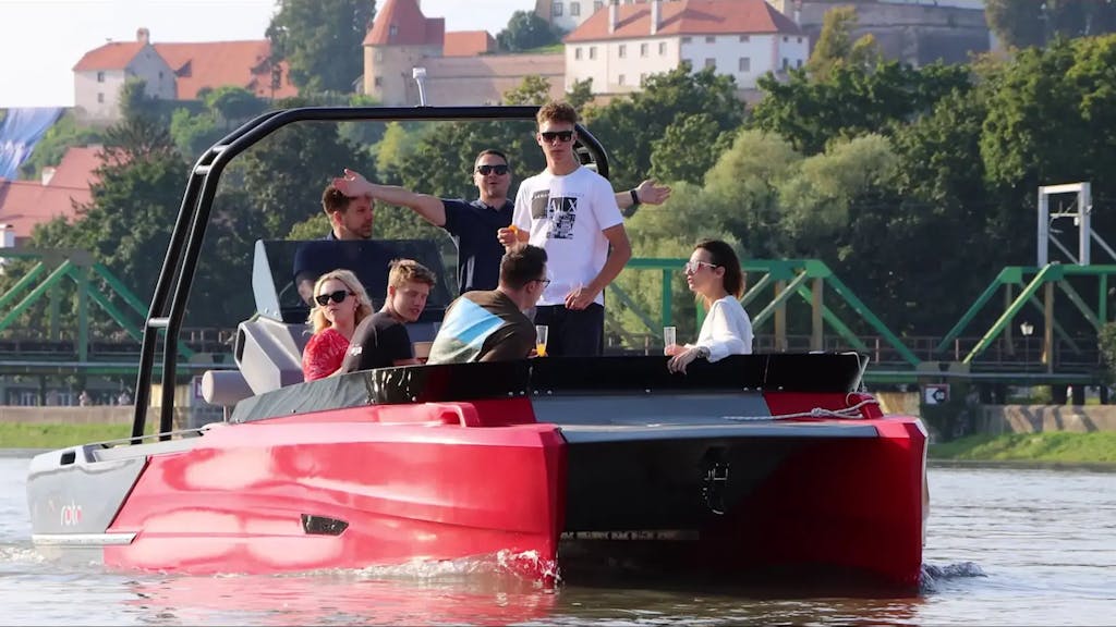 A group of young adults celebrating birthday on a party boat.
