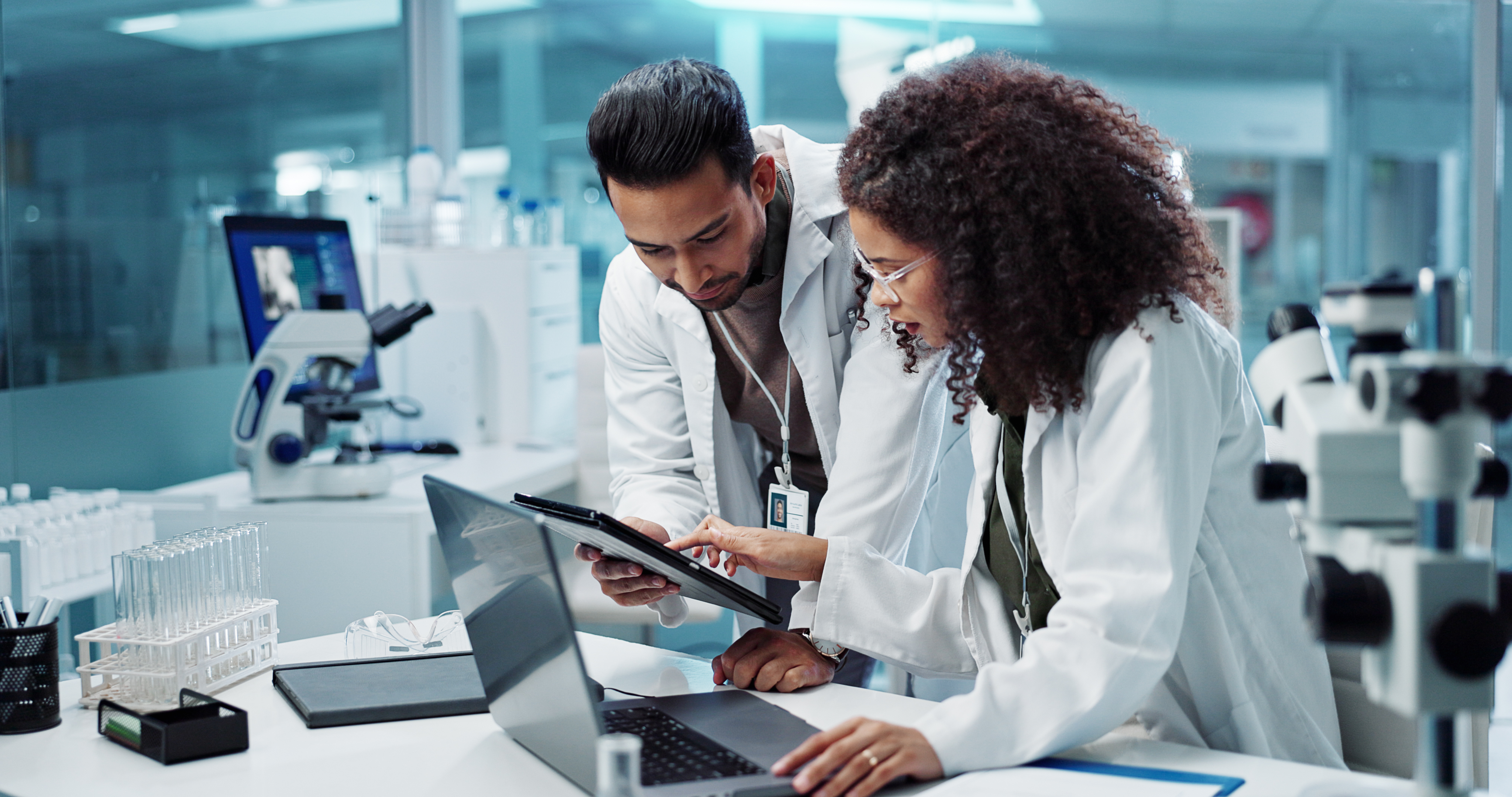 doctors and healthcare professionals collaborating with technology