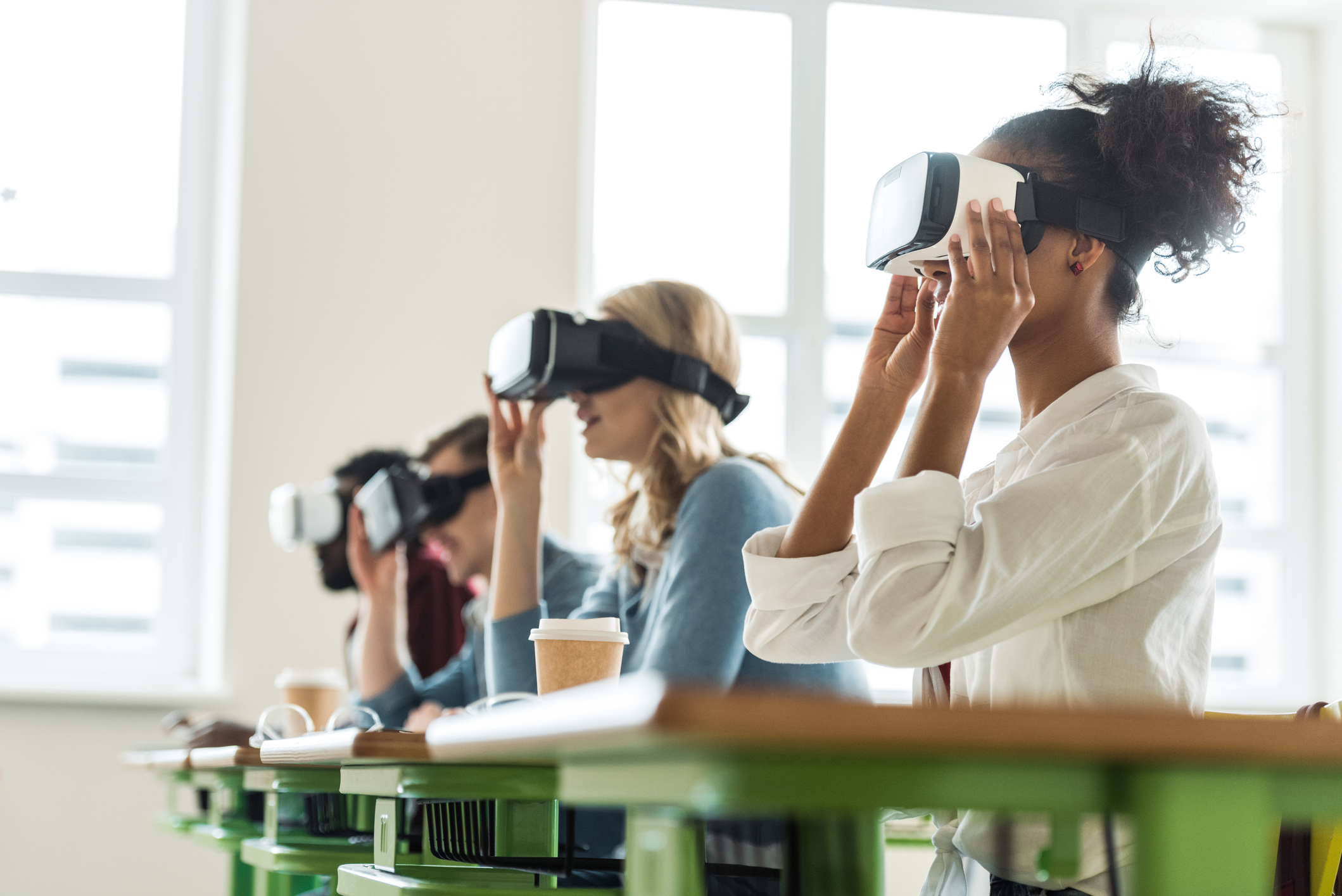 higher education classroom with VR headsets