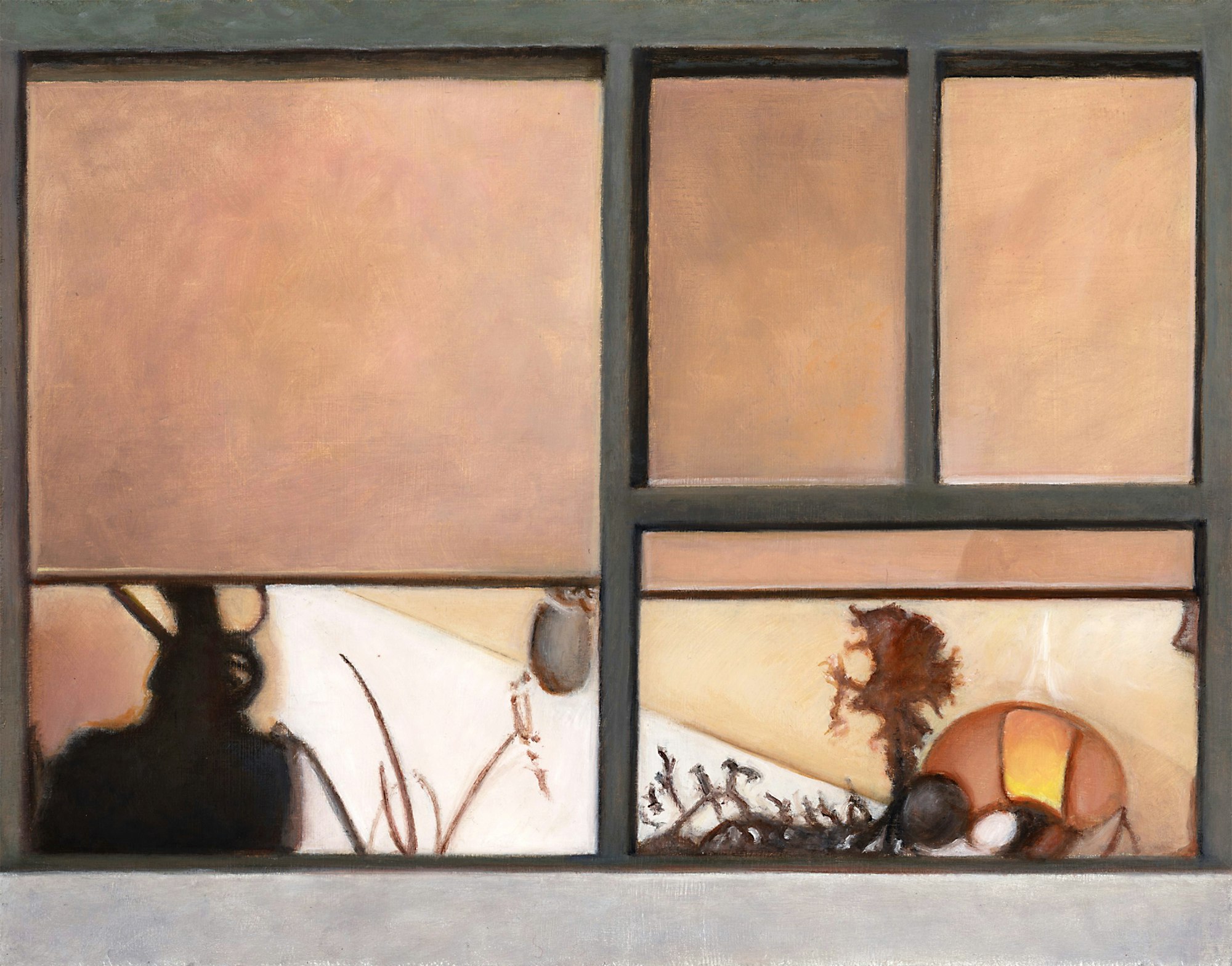 Night Window with Blinds and Plants