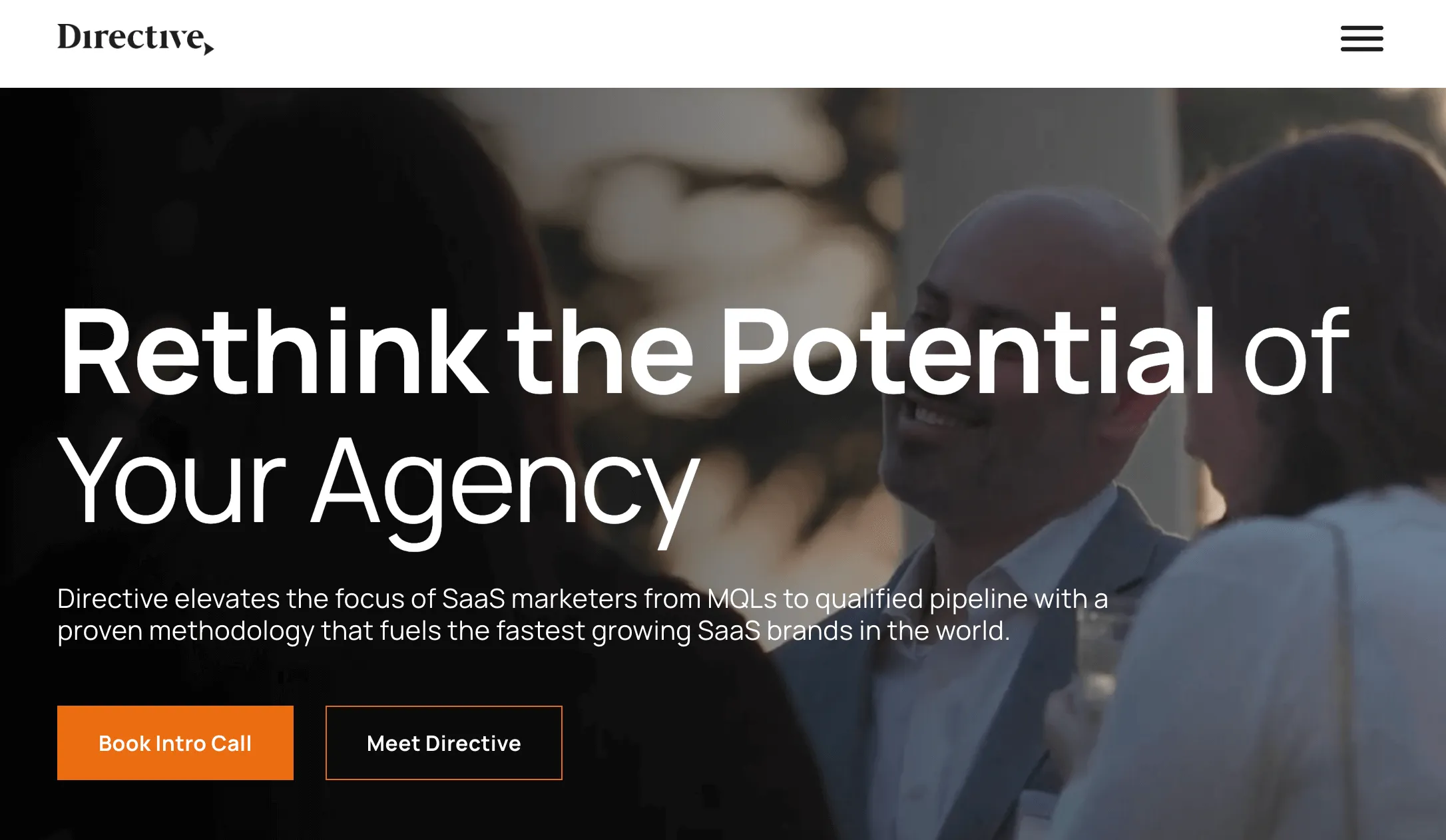 Agency homepage with bold messaging encouraging SaaS marketers to rethink growth potential, offering a proven methodology for pipeline improvement with clear CTAs.
