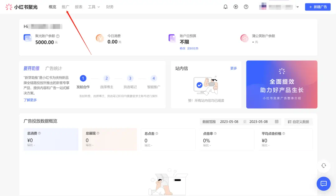 Dashboard for ad management on a mobile platform, featuring data visualization and campaign tracking tools designed to enhance product growth and user engagement.