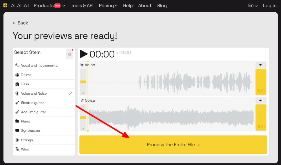 "Moises app audio editor showing separated audio tracks for vocals, drums, bass, piano, and other instruments with playback controls and chord detection on desktop, tablet, and mobile views."