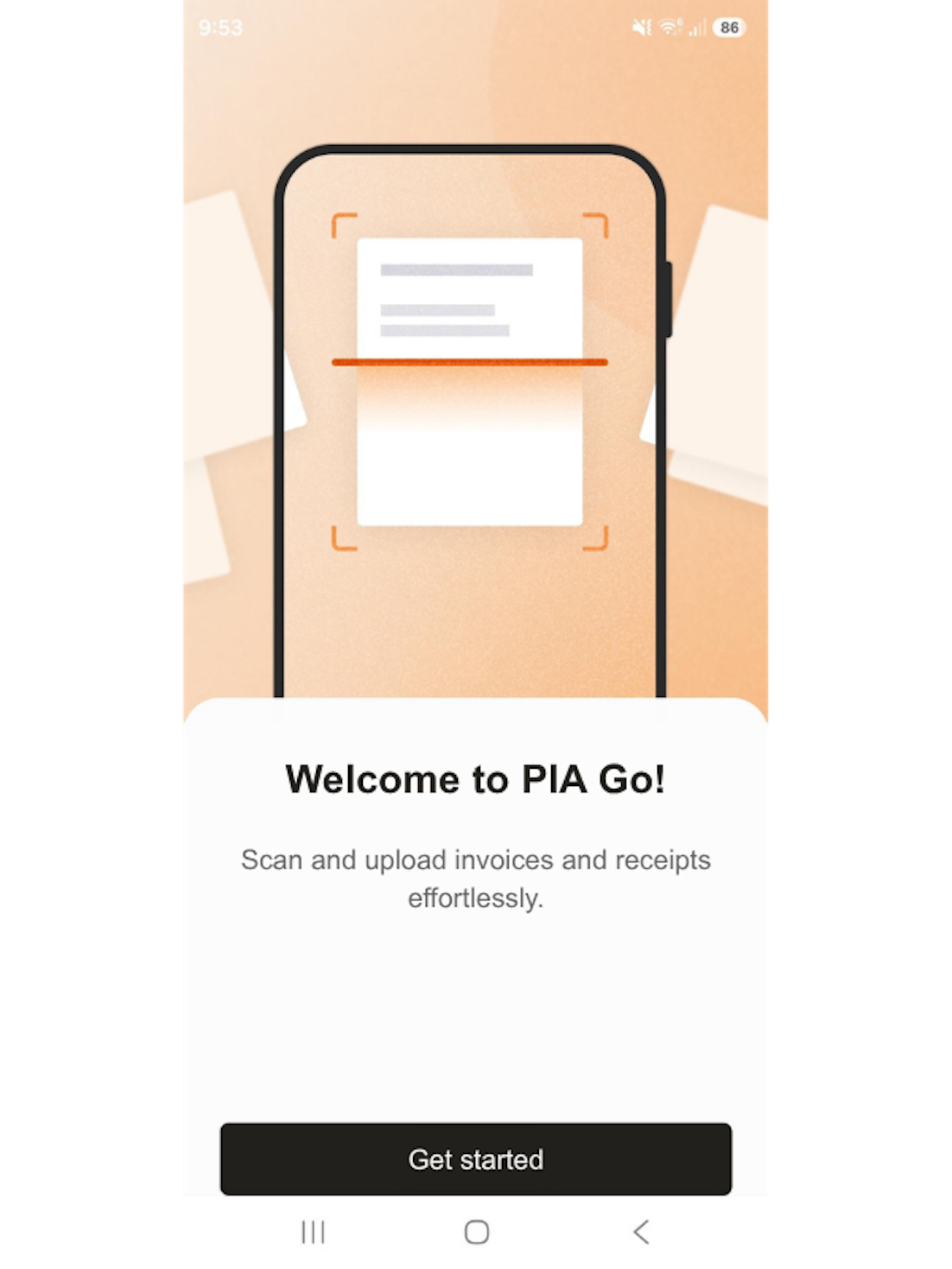 Screenshot of the welcome screen in the PIA Go! app